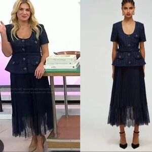 Self- Portrait Navy Metallic Boucle and lace